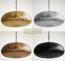 moroccan hanging pendant lights in gold, silver, bronze, and black on a white background with 'Atlas Lights' branding.
