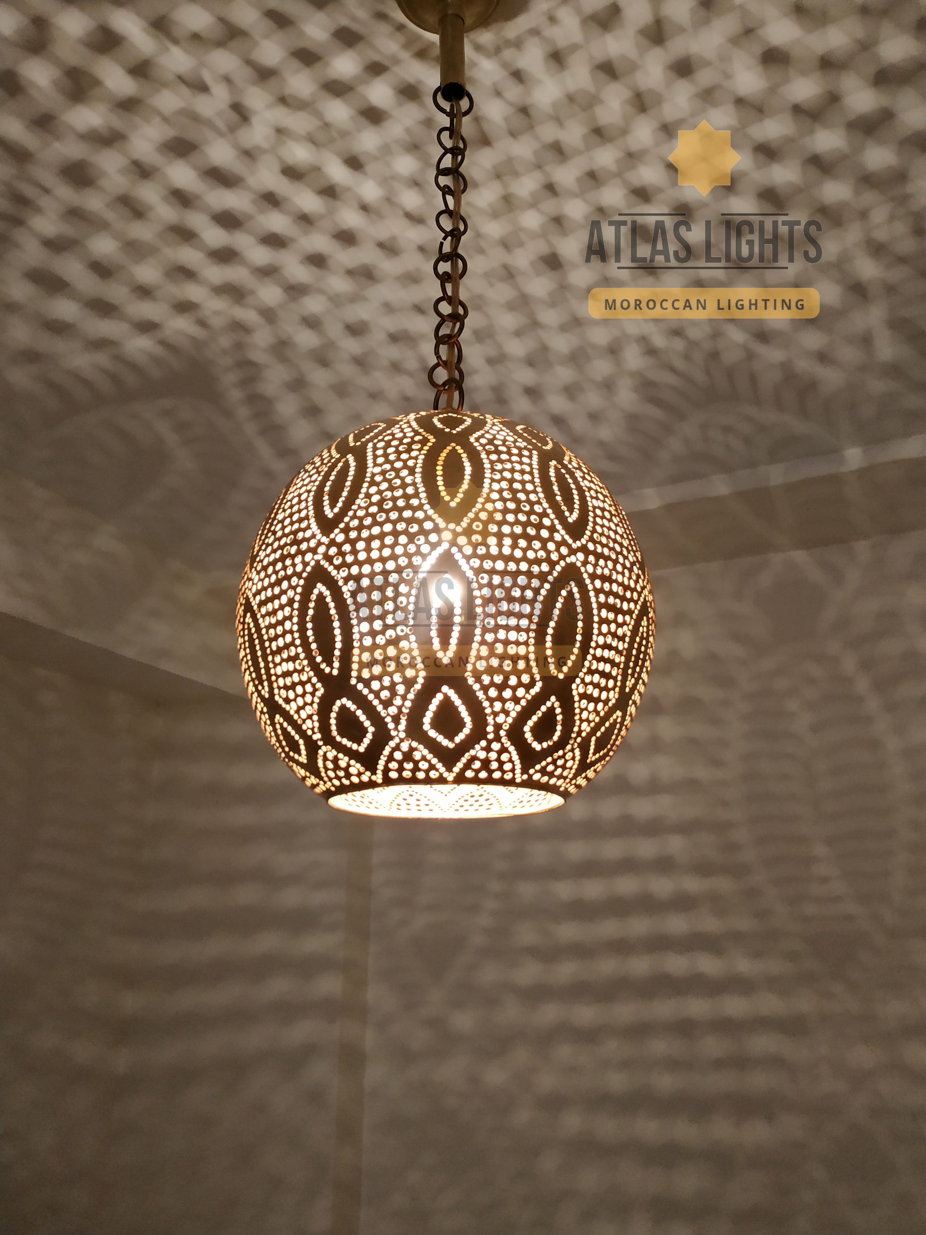 Moroccan Ceiling Lamp Brass Ball - Main Image