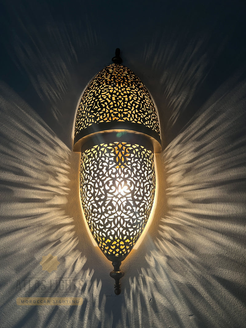Moroccan brass sconce for bedroom or hallway