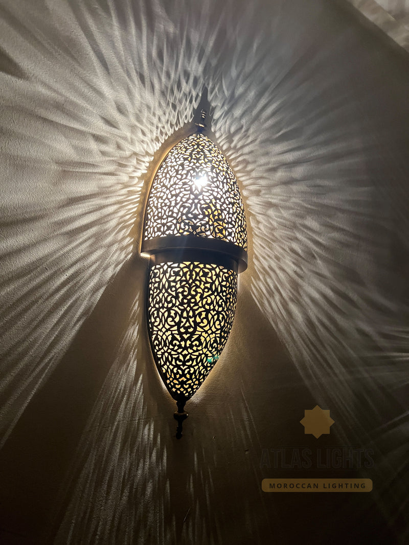 Silver Moroccan brass lamp wall decor
