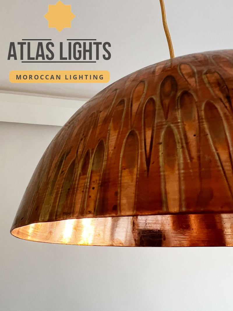 Moroccan Copper Pendant Light : Hand-Engraved Dome Ceiling Lamp