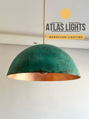 Oxidized Green Hanging Lamp : Moroccan Verdigris Copper Pendant Light