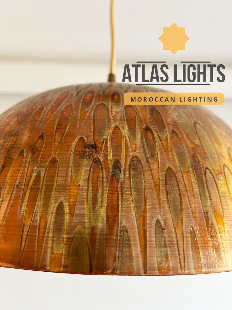 Moroccan Copper Pendant Light : Hand-Engraved Dome Ceiling Lamp