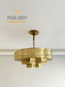 Handmade Geometric Pendant Light, Arabic Pattern Chandelier, Modern Oriental Ceiling Fixture – Gold | Bronze | Silver | Black