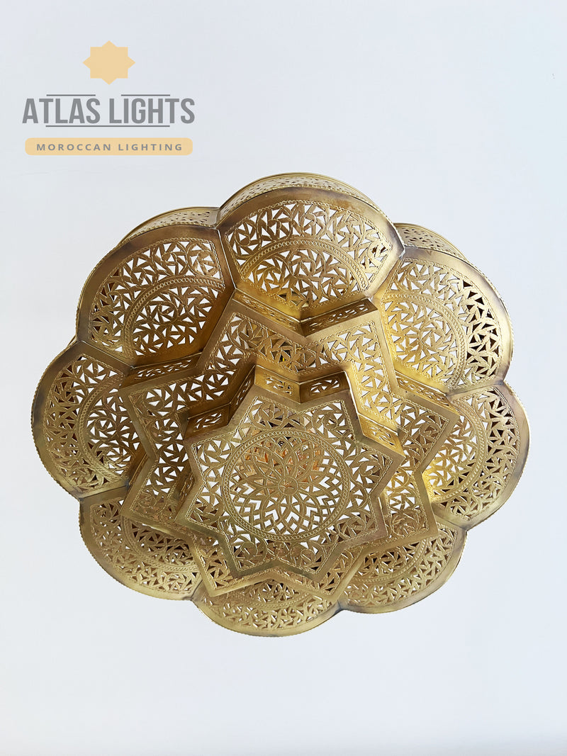 Handmade Geometric Pendant Light, Arabic Pattern Chandelier, Modern Oriental Ceiling Fixture – Gold | Bronze | Silver | Black