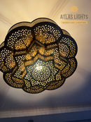 Handmade Geometric Pendant Light, Arabic Pattern Chandelier, Modern Oriental Ceiling Fixture – Gold | Bronze | Silver | Black