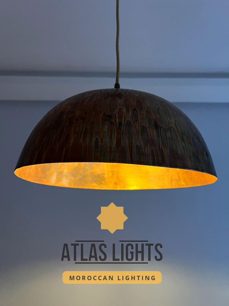 Moroccan Copper Pendant Light : Hand-Engraved Dome Ceiling Lamp
